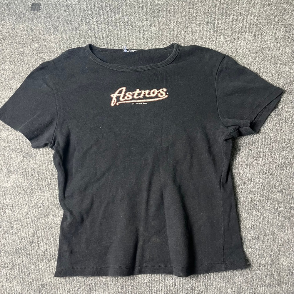 MLB T-Shirt Womens Size S Black Houston Astros Jeff Bagwell 5 Graphic Crop Tee